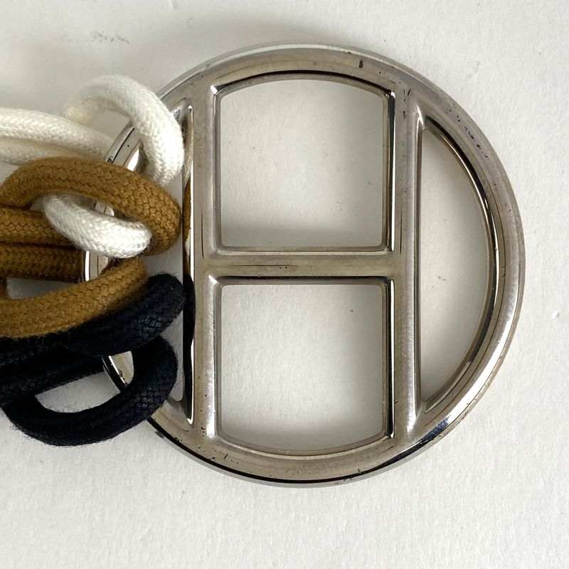 Hermes H Logo Sash Belt Cord H Motif Belt Metal Silver Brown Black Women