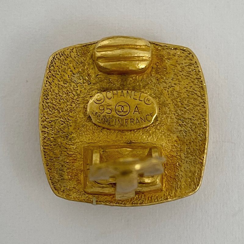 Chanel Coco Mark Earrings Square Earrings GP Gold Black Ladies