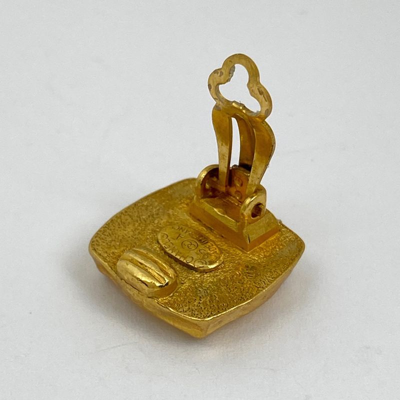 Chanel Coco Mark Earrings Square Earrings GP Gold Black Ladies