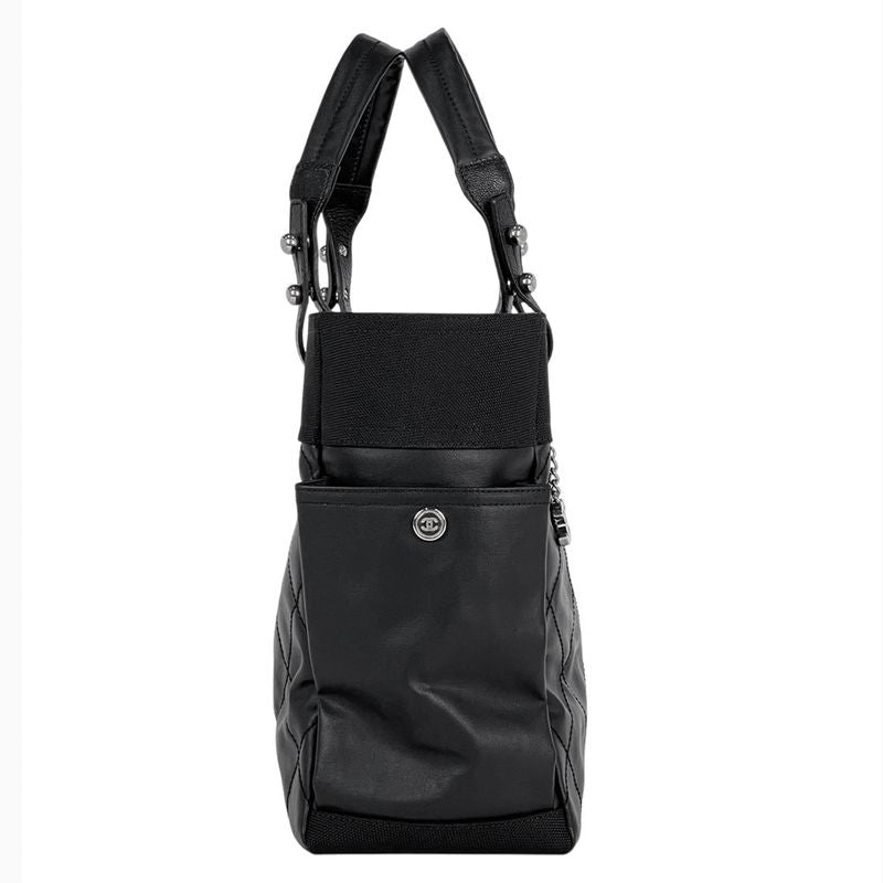 Chanel Paris Biarritz Tote GM Coco Mark Tote Bag Coated Canvas Black A34210