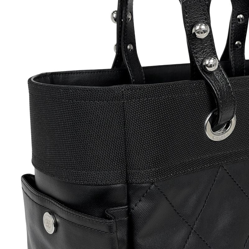 Chanel Paris Biarritz Tote GM Coco Mark Tote Bag Coated Canvas Black A34210
