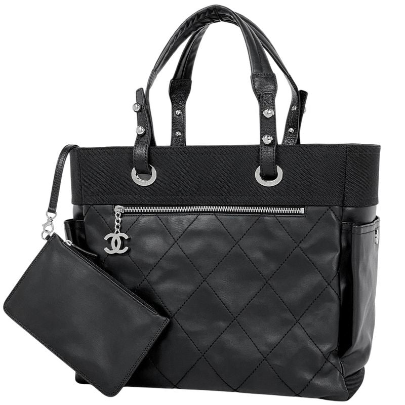 Chanel Paris Biarritz Tote GM Coco Mark Tote Bag Coated Canvas Black A34210