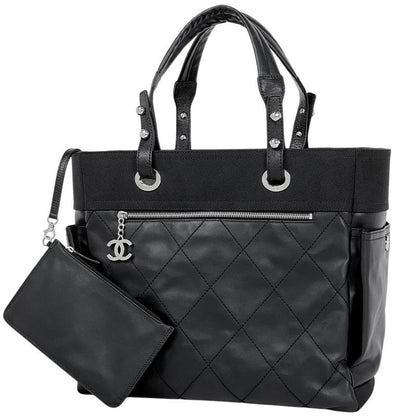 Chanel Paris Biarritz Tote GM Coco Mark Tote Bag Coated Canvas Black A34210