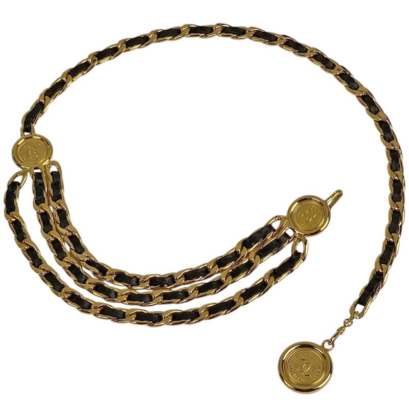 Chanel Coco Mark Chain Belt 3 Rings Coin Belt GP Gold Ladies