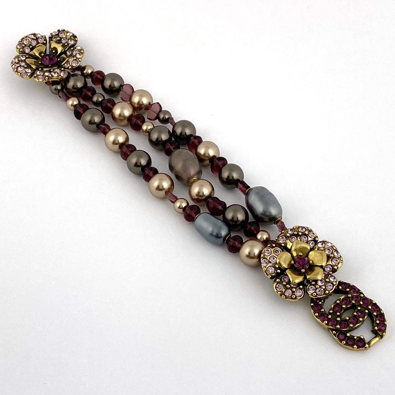 Chanel Coco Mark Rhinestone Bracelet Bangle Camellia Bracelet GP Gold Ladies