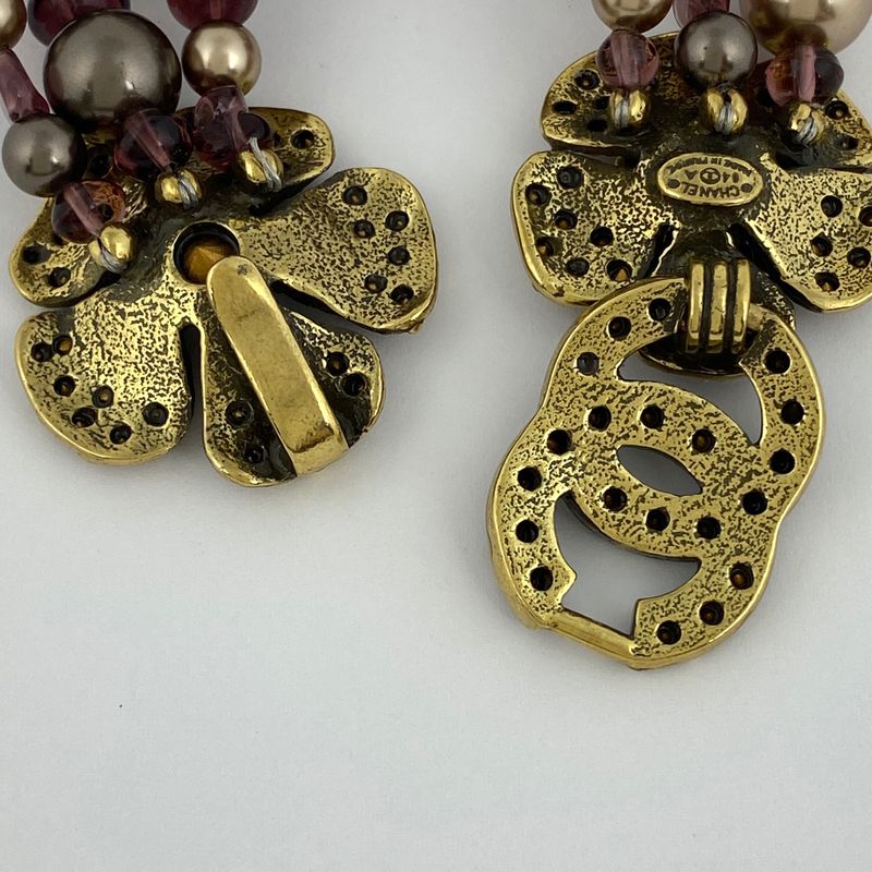 Chanel Coco Mark Rhinestone Bracelet Bangle Camellia Bracelet GP Gold Ladies