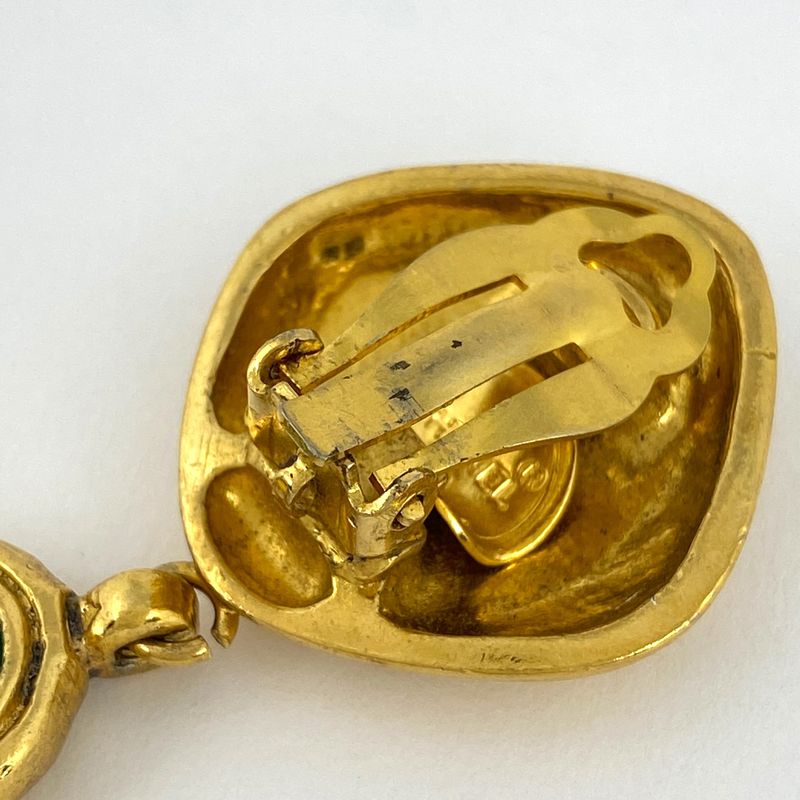 Chanel Coco Chanel Colored Stone Earrings Swing Earrings GP Gold Green Ladies