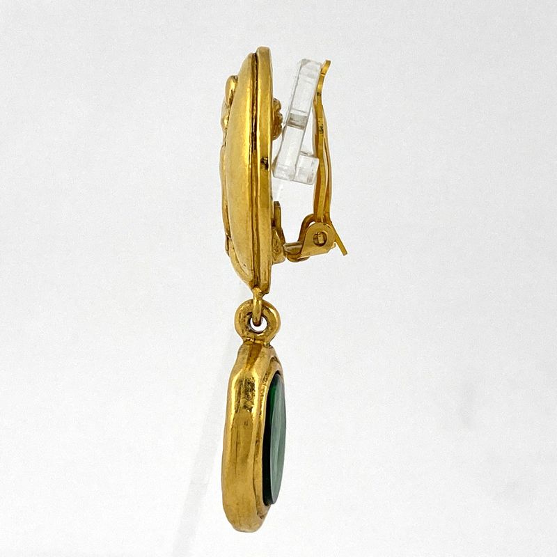 Chanel Coco Chanel Colored Stone Earrings Swing Earrings GP Gold Green Ladies
