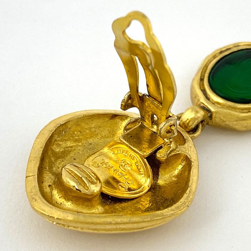 Chanel Coco Chanel Colored Stone Earrings Swing Earrings GP Gold Green Ladies