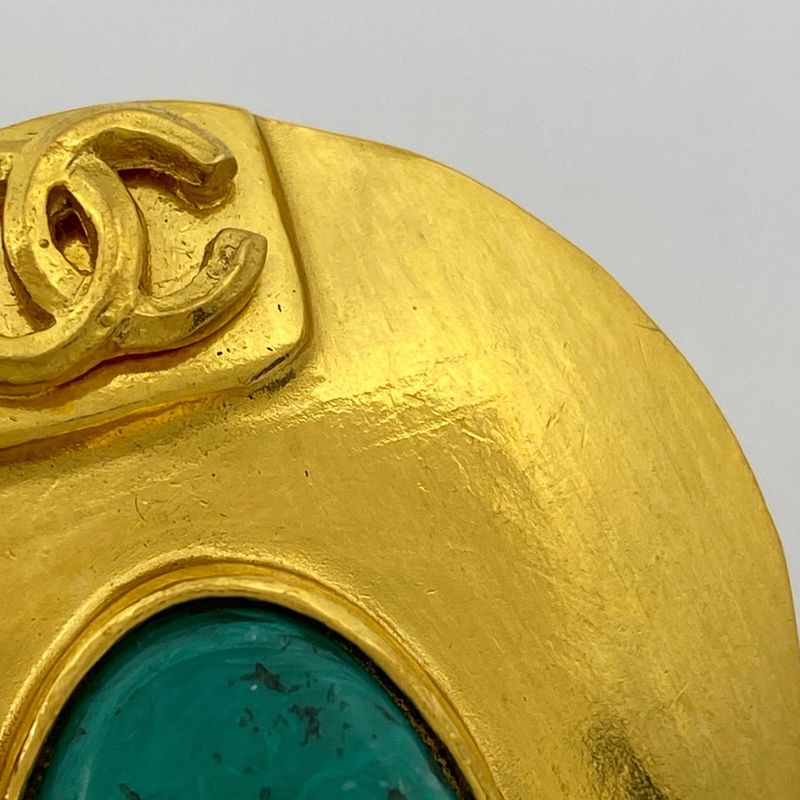 Chanel Coco Mark Colored Stone Brooch Round Gripore Brooch GP Gold Ladies