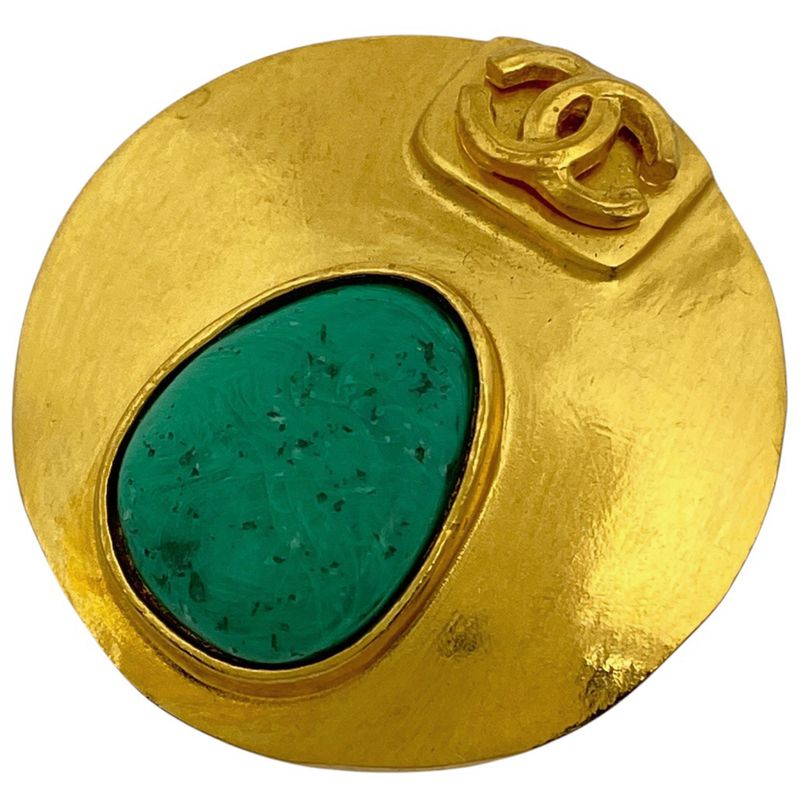 Chanel Coco Mark Colored Stone Brooch Round Gripore Brooch GP Gold Ladies