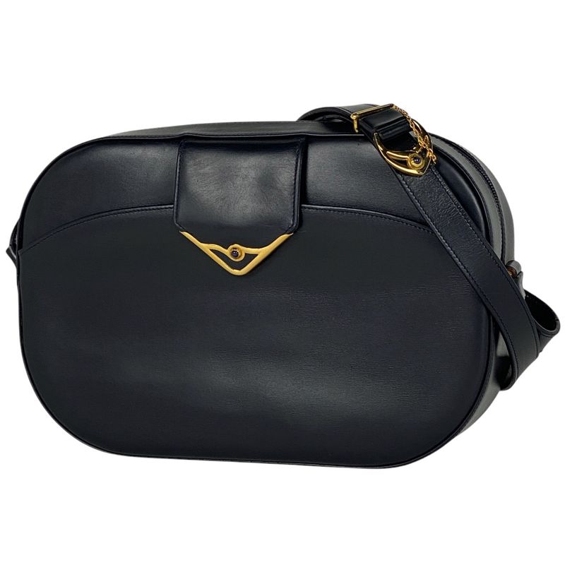 Cartier Sapphire Line Shoulder Bag Leather Navy Women