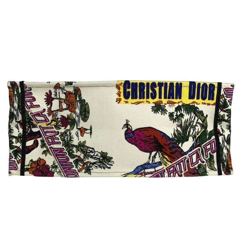 Christian DIOR Book Tote Large Logo Flower Elephant Pattern Tote Canvas White