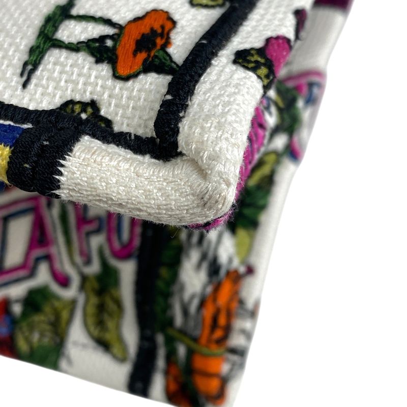 Christian DIOR Book Tote Large Logo Flower Elephant Pattern Tote Canvas White