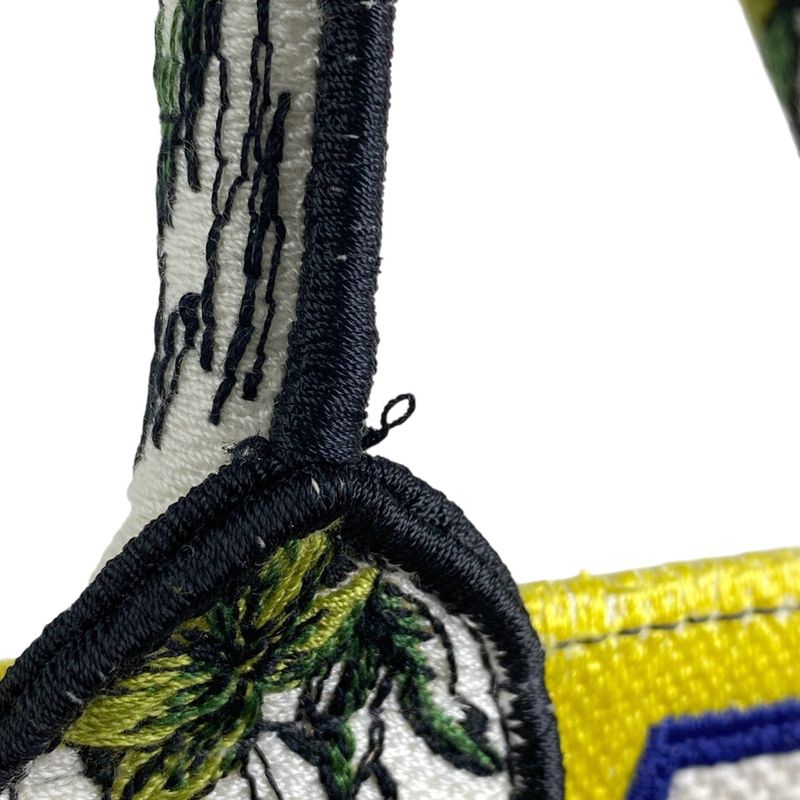 Christian DIOR Book Tote Large Logo Flower Elephant Pattern Tote Canvas White