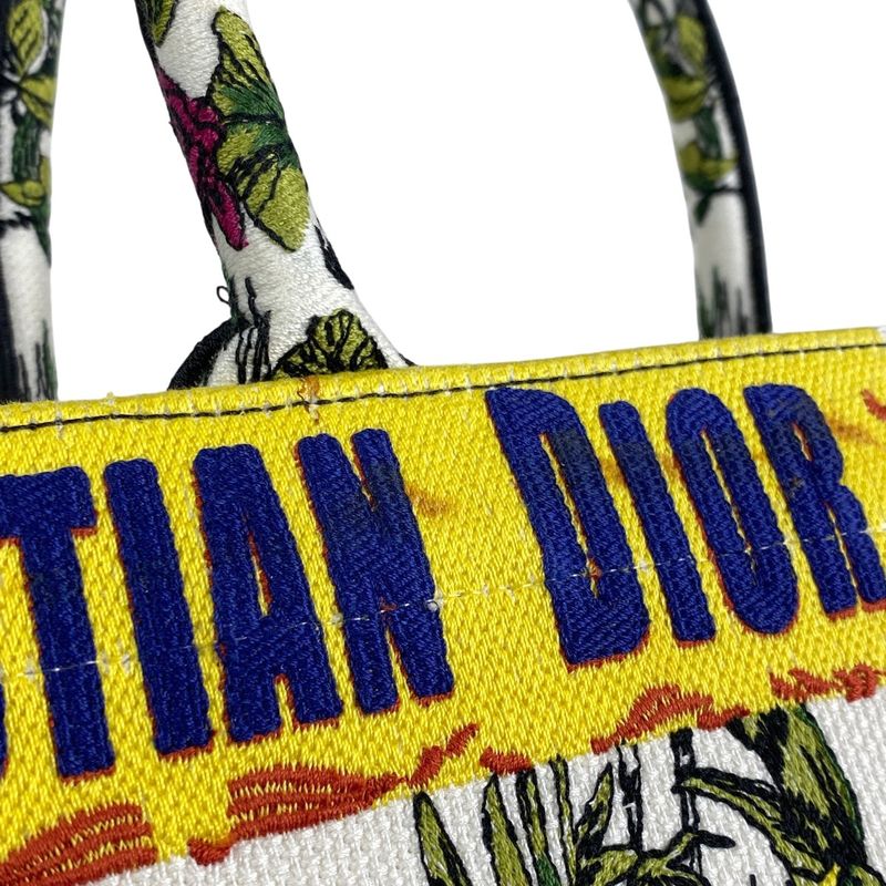 Christian DIOR Book Tote Large Logo Flower Elephant Pattern Tote Canvas White