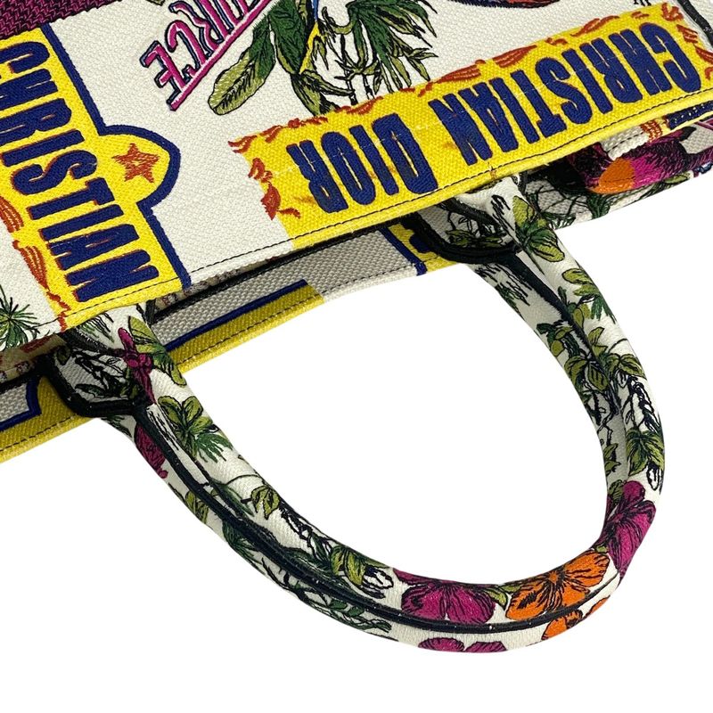 Christian DIOR Book Tote Large Logo Flower Elephant Pattern Tote Canvas White