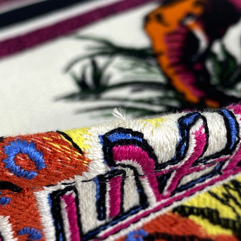 Christian DIOR Book Tote Large Logo Flower Elephant Pattern Tote Canvas White