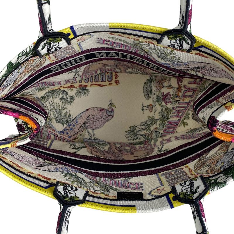 Christian DIOR Book Tote Large Logo Flower Elephant Pattern Tote Canvas White