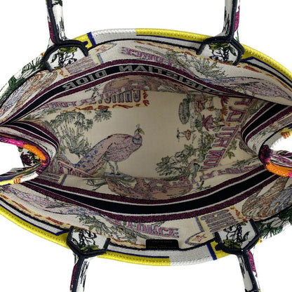 Christian DIOR Book Tote Large Logo Flower Elephant Pattern Tote Canvas White