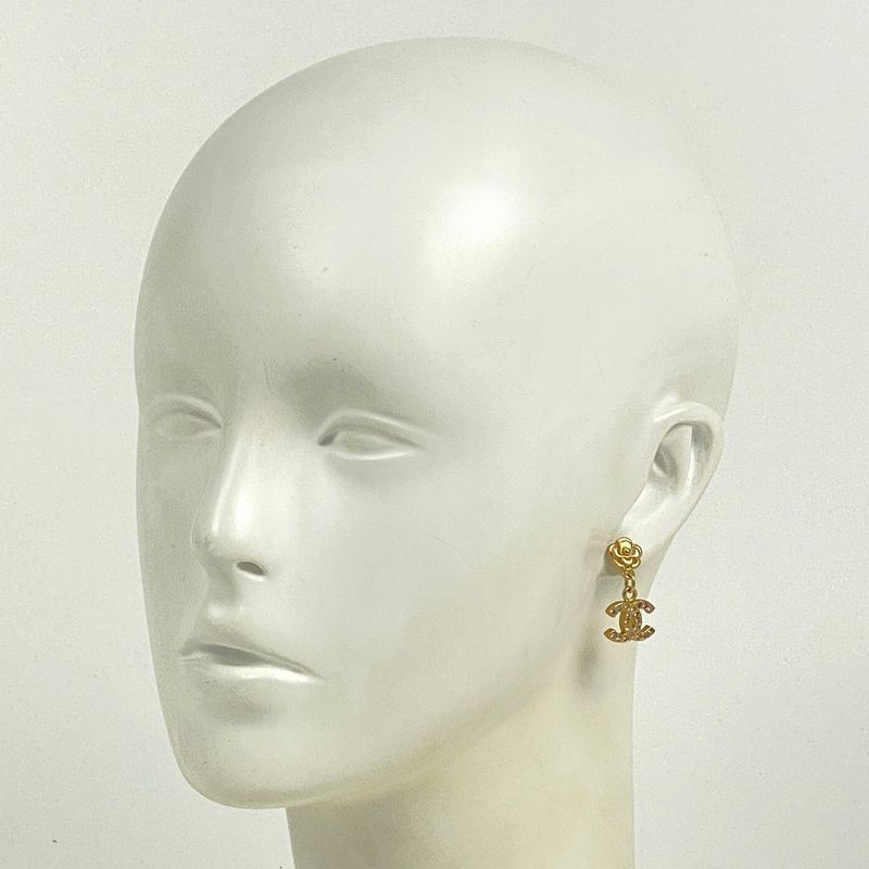 Chanel Camellia Rhinestone Earrings Coco Mark Swing Earrings GP Gold Ladies