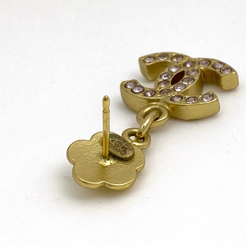 Chanel Camellia Rhinestone Earrings Coco Mark Swing Earrings GP Gold Ladies