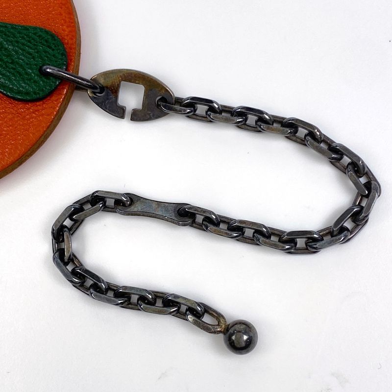 Hermes Orange Motif Charm Key Holder Bag Charm Leather Orange Ladies