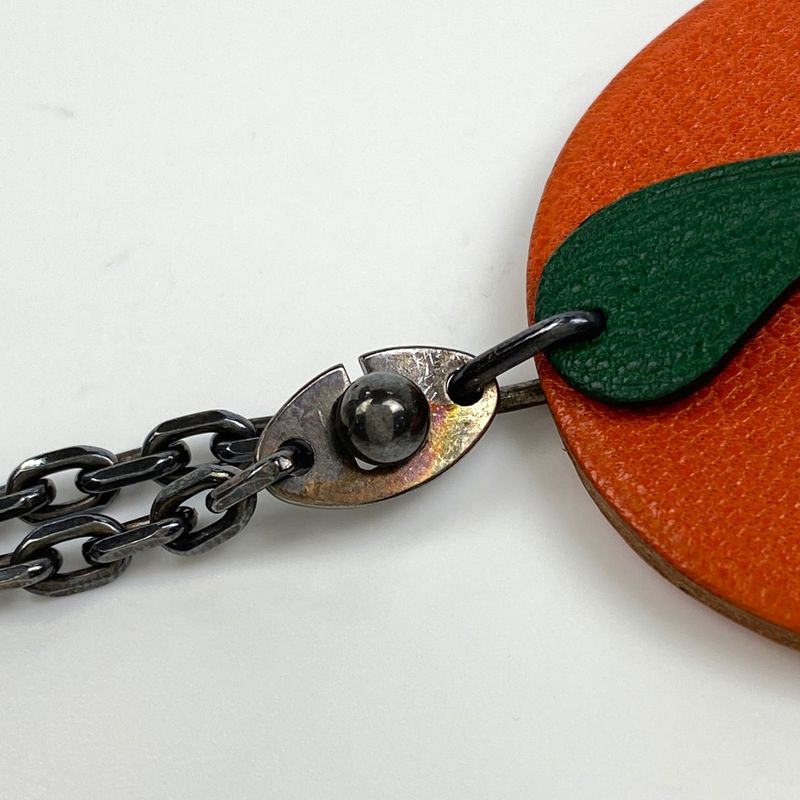 Hermes Orange Motif Charm Key Holder Bag Charm Leather Orange Ladies