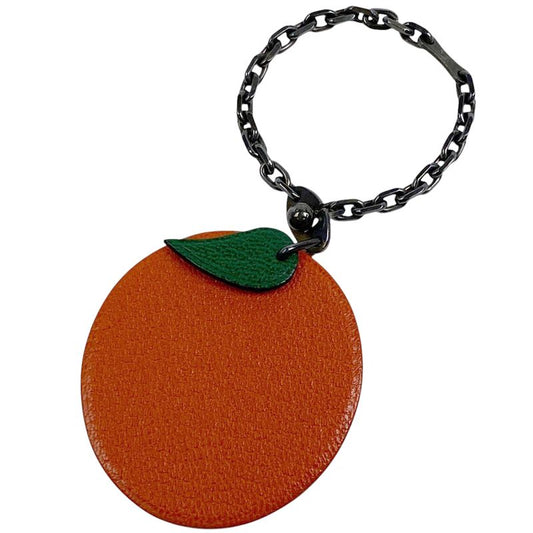Hermes Orange Motif Charm Key Holder Bag Charm Leather Orange Ladies