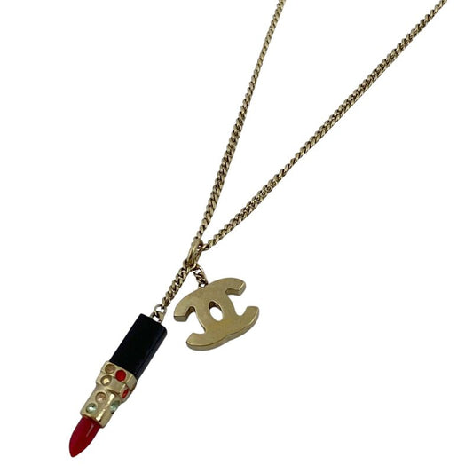Chanel Coco Mark Rhinestone Necklace Swing Lip Necklace GP Gold Ladies