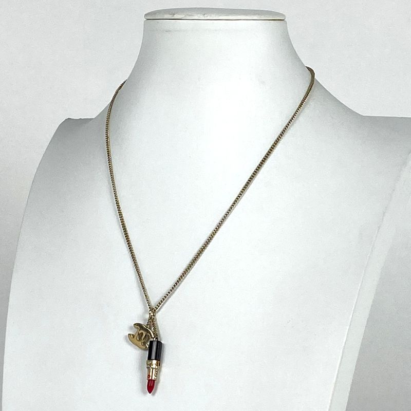 Chanel Coco Mark Rhinestone Necklace Swing Lip Necklace GP Gold Ladies