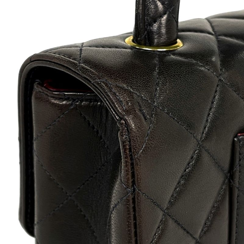 Chanel Coco Mark Handbag Parent And Child Bag Matelasse Handbag Leather Black