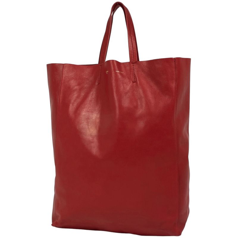 Celine Logo Tote Bag Horizontal Cabas Tote Leather Red Women's