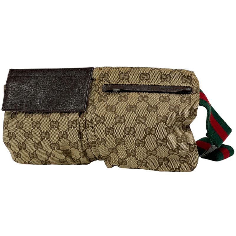 Gucci GG Pattern Waist Bag Waist Pouch Sherry Line Web Body Bag GG Canvas Beige