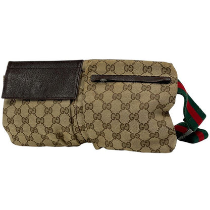 Gucci GG Pattern Waist Bag Waist Pouch Sherry Line Web Body Bag GG Canvas Beige