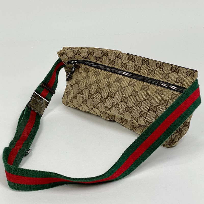 Gucci GG Pattern Waist Bag Waist Pouch Sherry Line Web Body Bag GG Canvas Beige