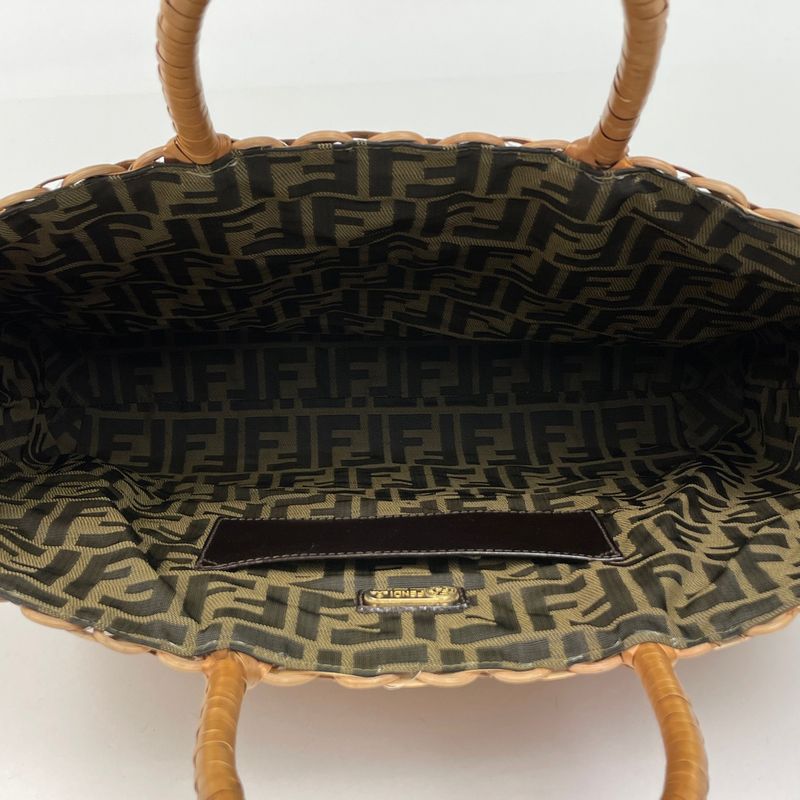 Fendi Basket Handbag Zucca Patterned Tote Handbag Rattan Brown 15498 Women