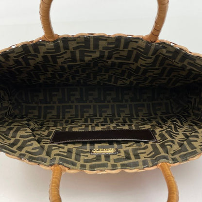 Fendi Basket Handbag Zucca Patterned Tote Handbag Rattan Brown 15498 Women