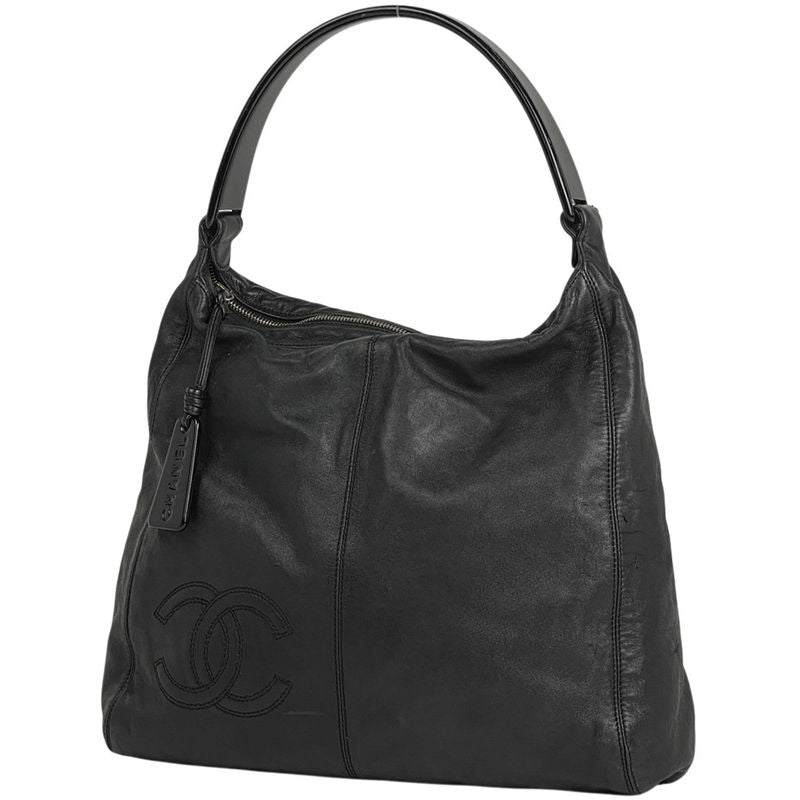 Chanel Coco Mark Plastic Handle Bag One Shoulder Handbag Leather Black Women