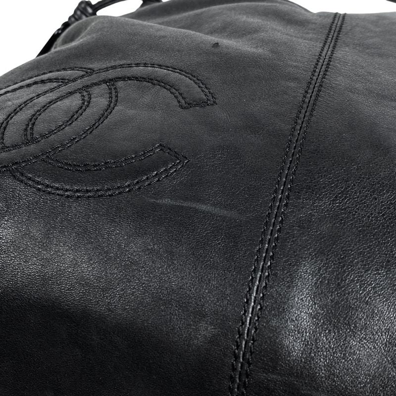 Chanel Coco Mark Plastic Handle Bag One Shoulder Handbag Leather Black Women