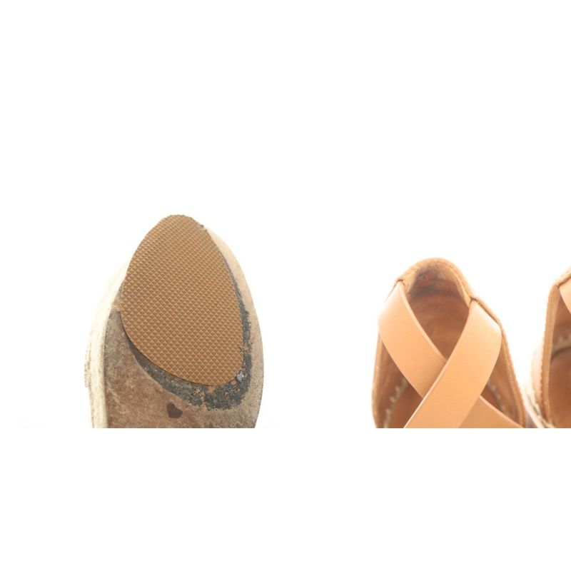 Hermes Tipoli Sandals Wedge Sole Strap Espadrilles Leather 35 Beige Brown Light