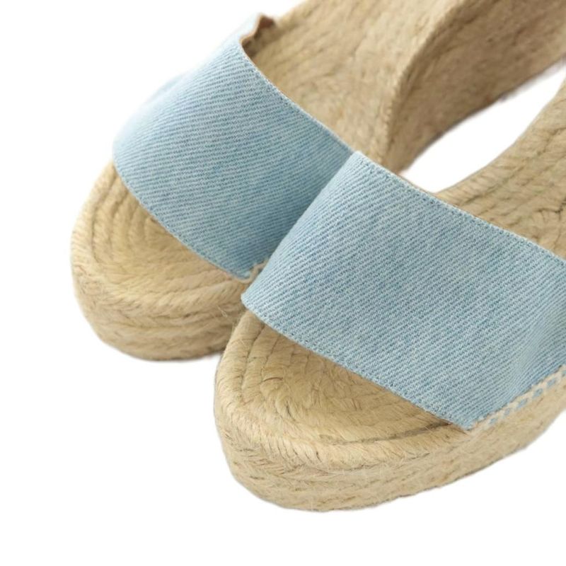 Hermes Tipoli Sandals Wedge Sole Strap Espadrilles Leather 35 Beige Brown Light