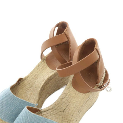 Hermes Tipoli Sandals Wedge Sole Strap Espadrilles Leather 35 Beige Brown Light