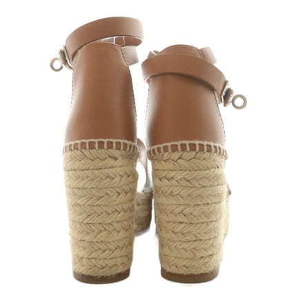 Hermes Tipoli Sandals Wedge Sole Strap Espadrilles Leather 35 Beige Brown Light