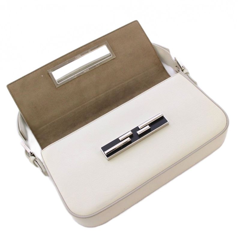 Fendi 3 Baguettes Shoulder Bag Leather White 8br720 KH - OH