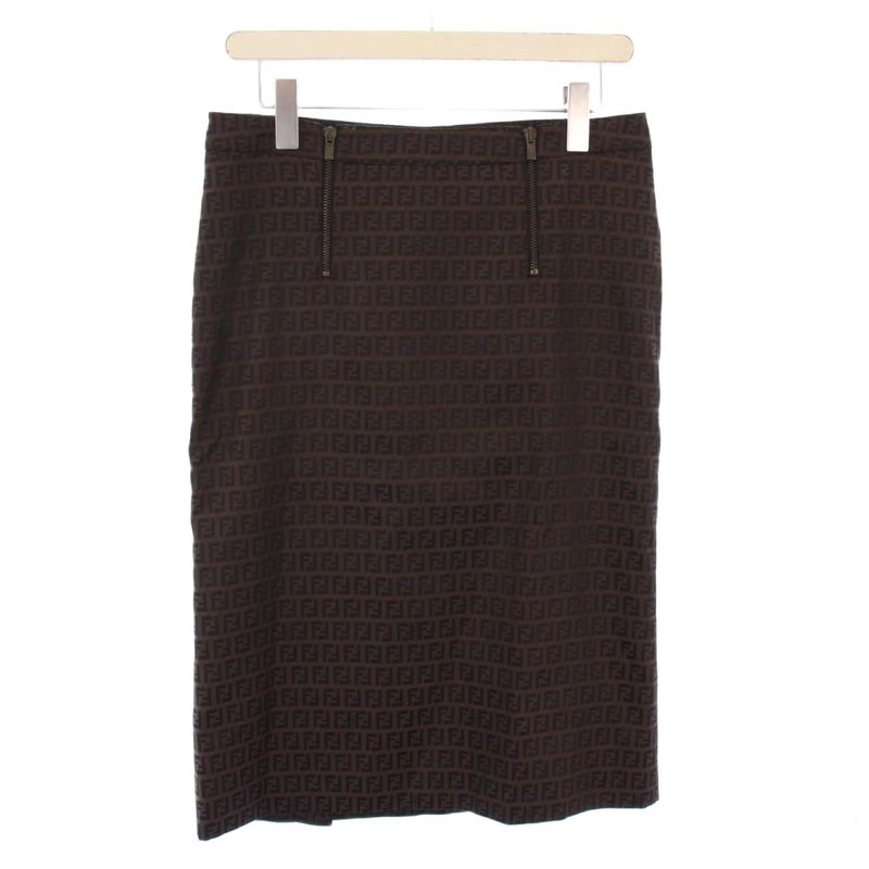 Fendi Tight Skirt Mimore Long Zucca Pattern Bicolor 40 Brown Black BB