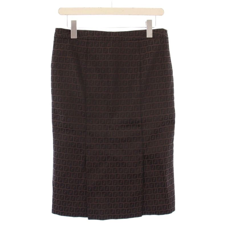 Fendi Tight Skirt Mimore Long Zucca Pattern Bicolor 40 Brown Black BB