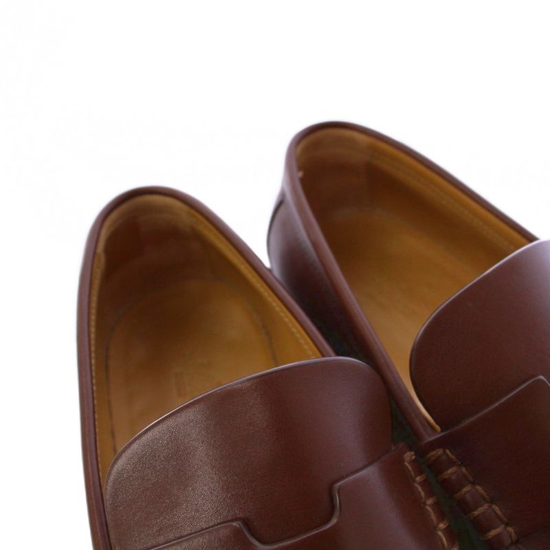 Hermes Dublin Loafers Cles Peep Sole Leather 41 Brown KH