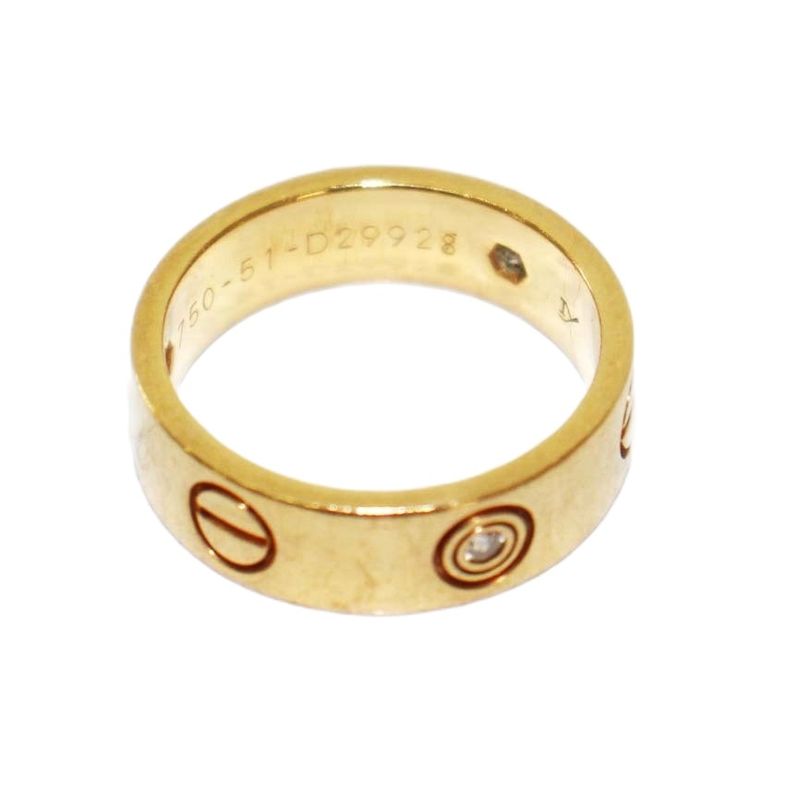 Cartier Half Diamond Love Ring 18K 51 Size 11 Yellow Gold KH - OH