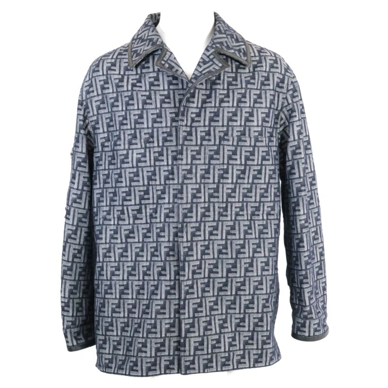 Fendi  Official Fw1223 AMZ3 Partial Leather Zucca Pattern Denim 44